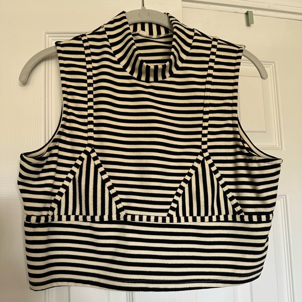 fashion brand company striped bikini cropped mock neck tank